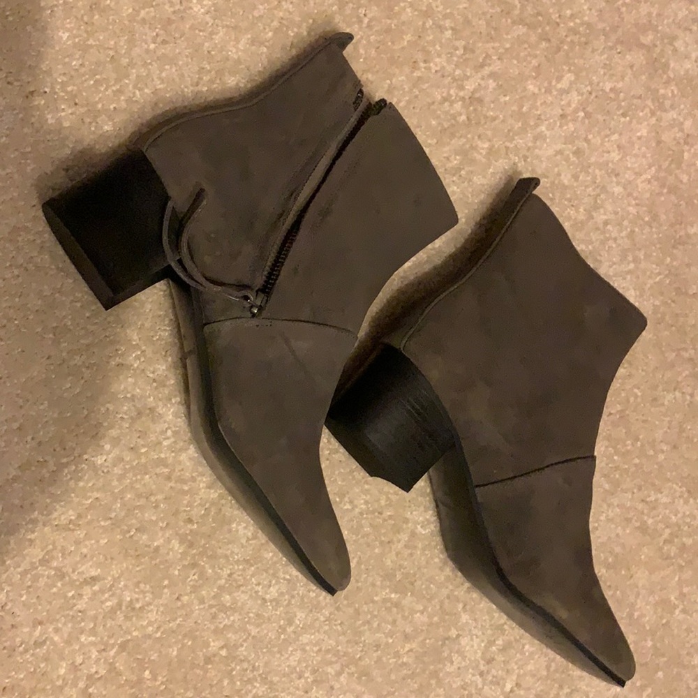 New - Size 9 greyish ankle boots with 2 in heel and side zipper.